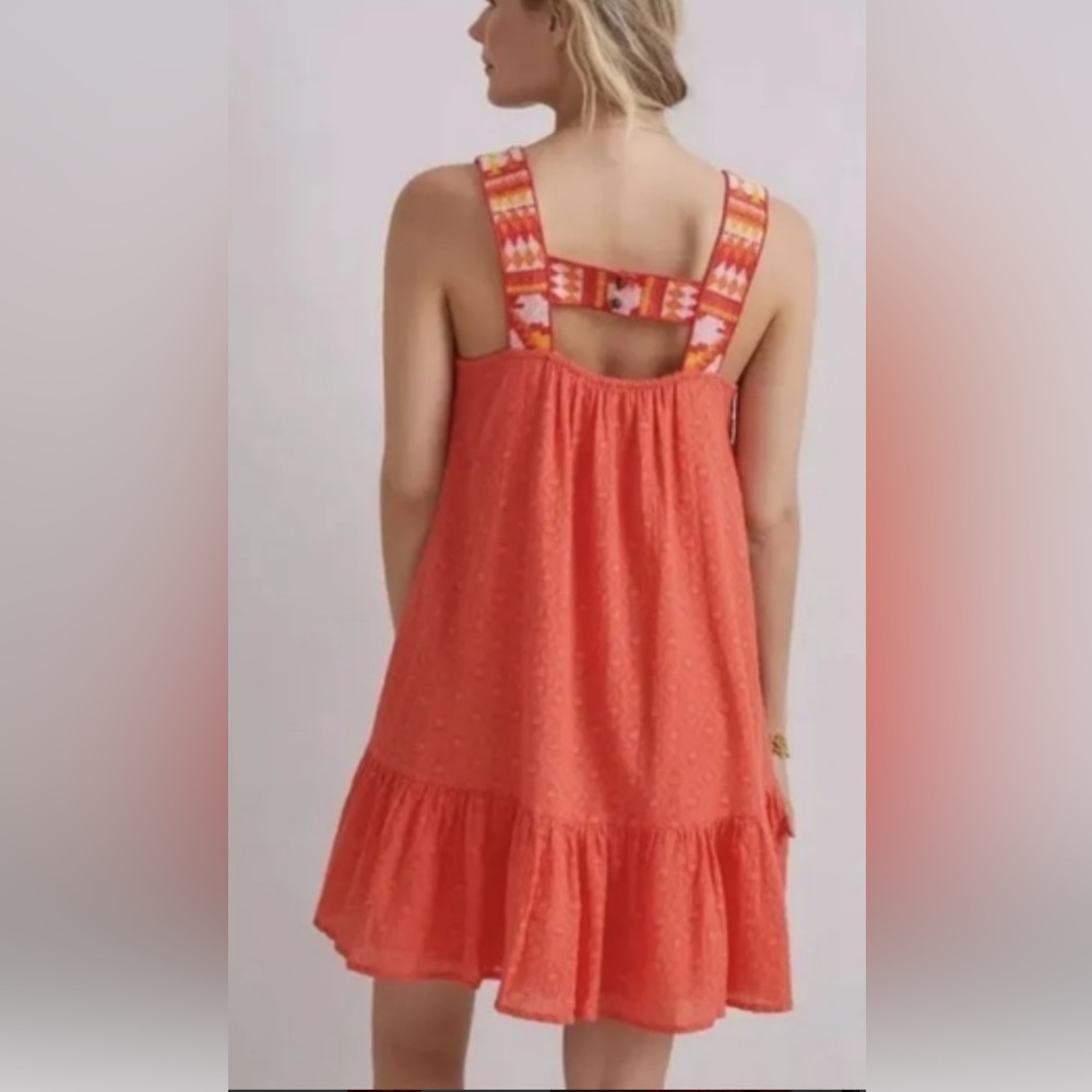 Anthropologie Coral Textured Tunic Swing Dress with Embroidered Straps size XS - Picture 3 of 13